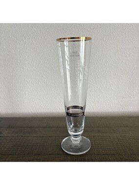 Warsteiner Tall Beer Pilsner Glass 0.4L Footed Fluted Gold Rim Barware